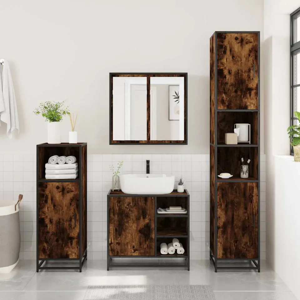 vidaXL 4-delige Badkamermeubelset bewerkt hout gerookt eikenkleurig, foto 4