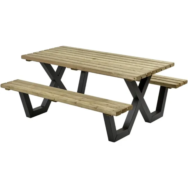 Talen Buitenmeubelen Talen picknicktafel - Metalen frame - 180×160 cm zwart metalen frame, groen geïmpregneerd blad en zittingen