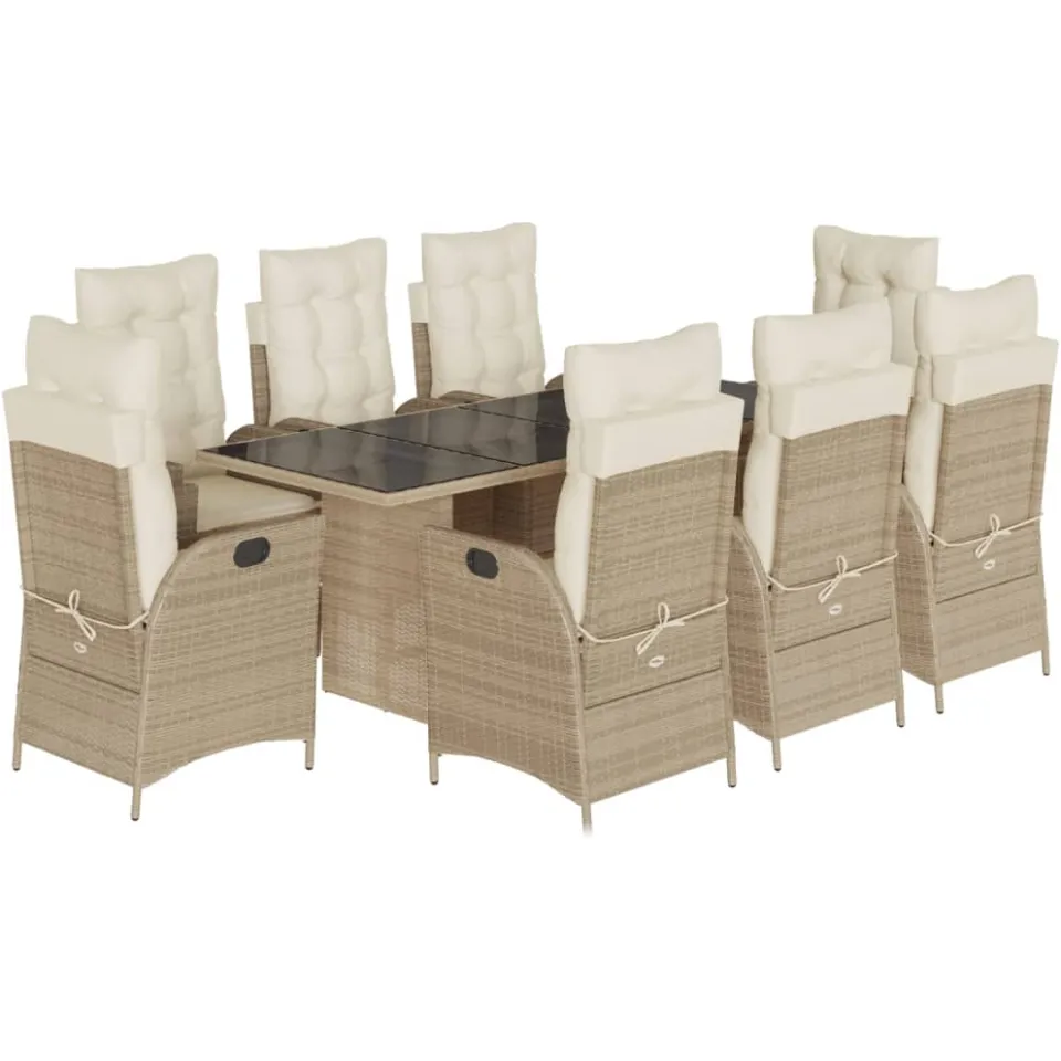 vidaXL 9-delige Tuinset met kussens poly rattan beige, foto 3