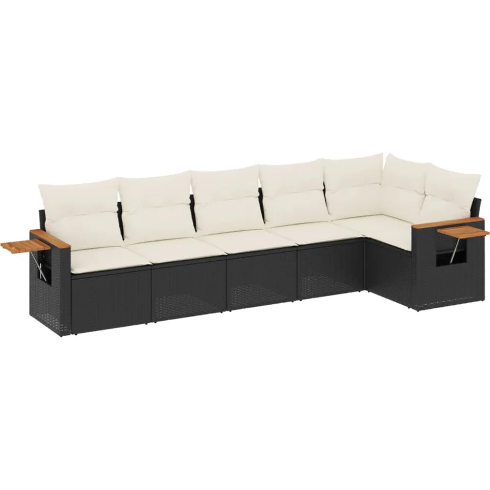 vidaXL 6-delige Loungeset met kussens poly rattan zwart, foto 4