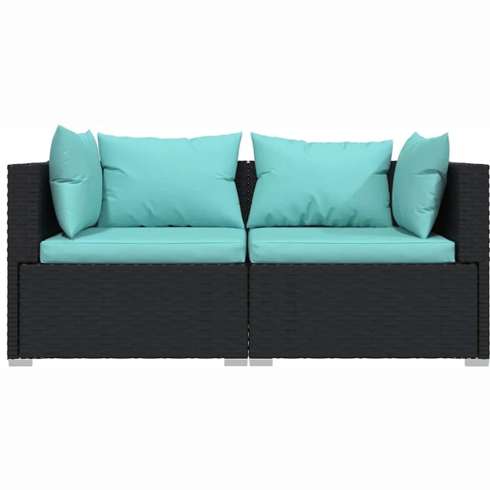 vidaXL Tweezitsbank met kussens poly rattan zwart