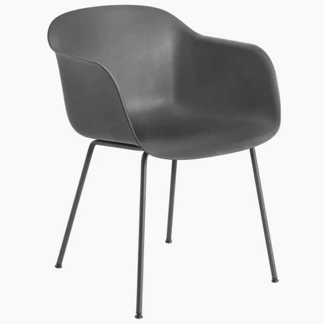 Muuto Eetkamerstoel Fiber met armleuningen antraciet