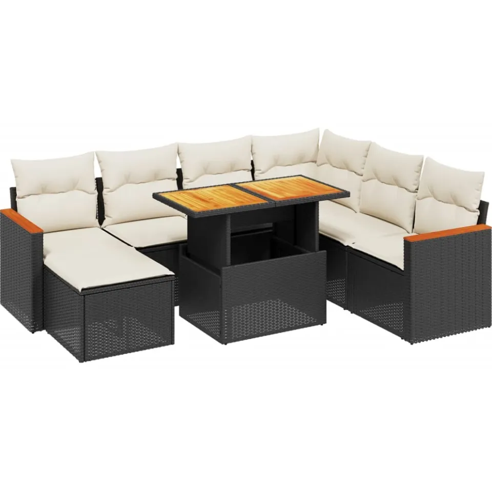 vidaXL 8-delige Loungeset met kussens poly rattan zwart
