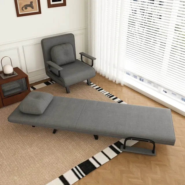 MIVRAY Relaxfauteuil 60 x 60 x 79 cm - Handmatig Verstelbare Rugleuning Met 180 Graden Ligstand - Voor Woonkamer en Slaapkamer - Chenille Grijs