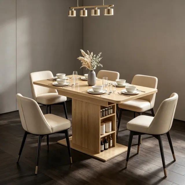 STILVORA Eettafel - Uittrekbaar Rechthoekig Ontwerp Met Opbergvakken - Voor 4 Tot 6 Personen - MDF - Naturel - 130 X 70 X 75 Cm Natural