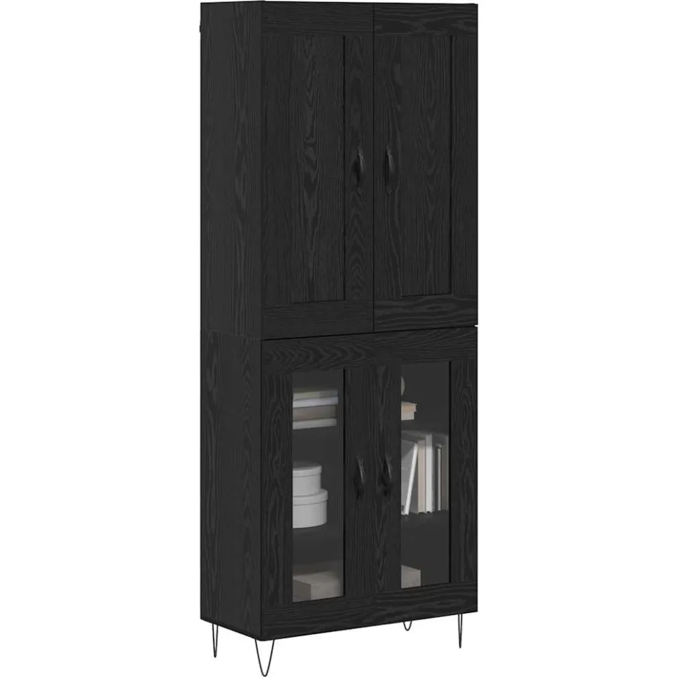 vidaXL Hoge kast Zwart Eiken 69,5 x 34 x 180 cm Bewerkt hout