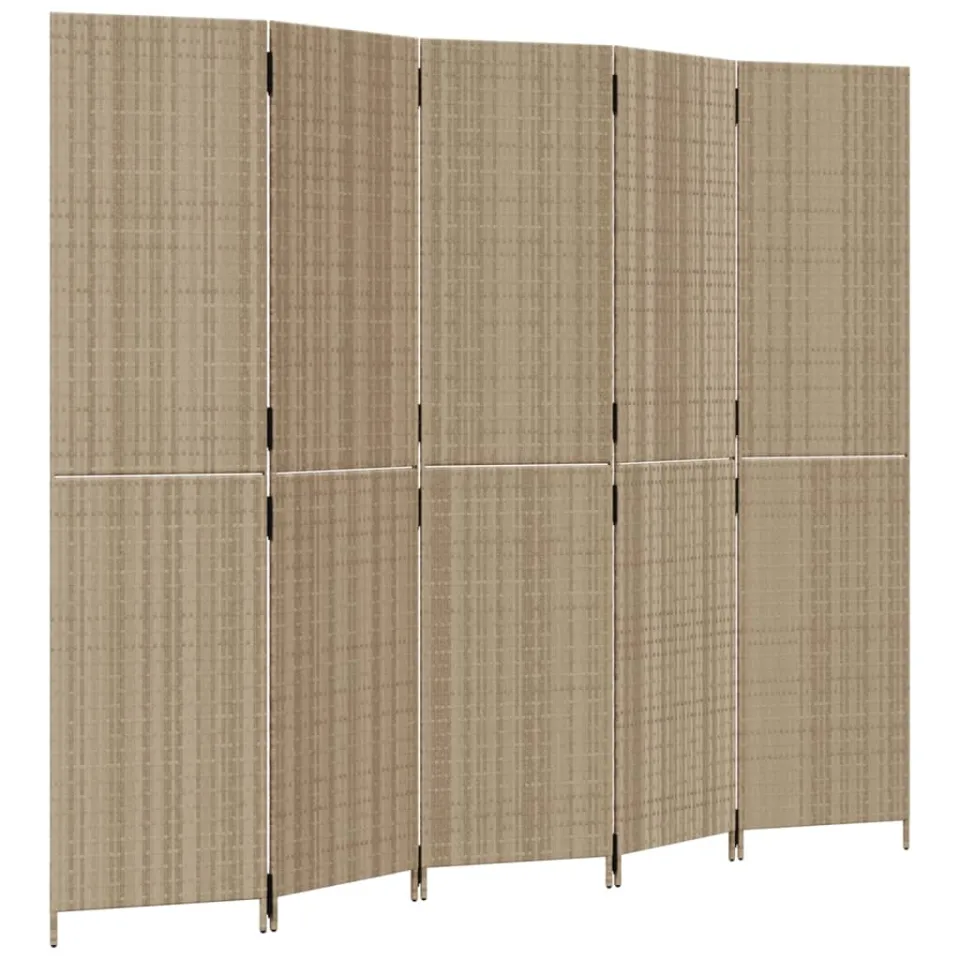 vidaXL Kamerscherm 5 panelen poly rattan beige