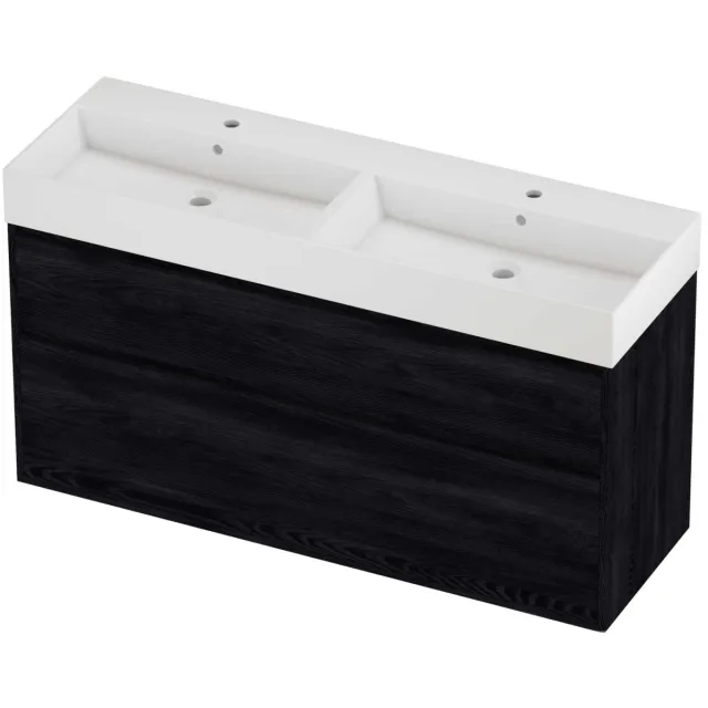 Proline Zara Badmeubelset Porselein Loft 2 Gaten 140x46x78 cm Glans Wit Black Oak