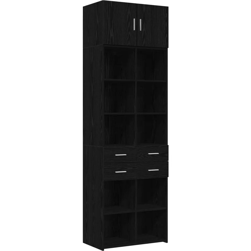 vidaXL Opbergkast met Planken Zwart eiken 70 x 42,5 x 225 cm