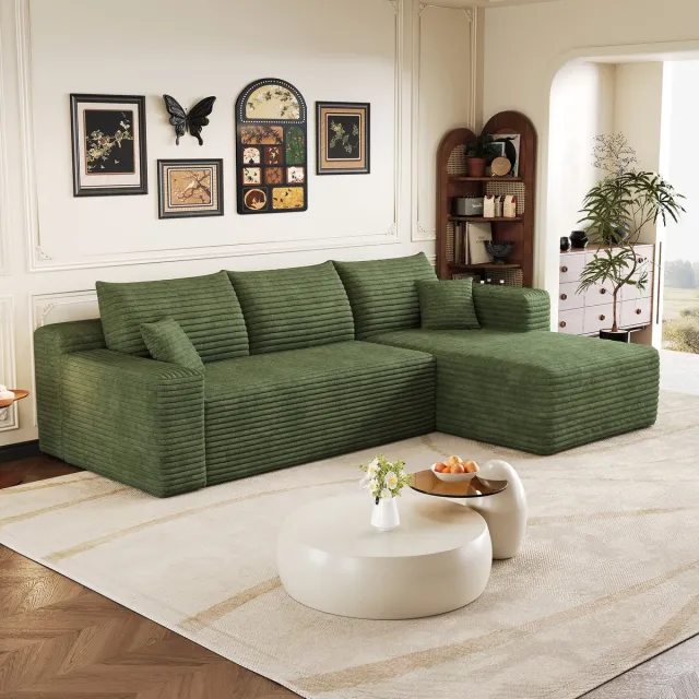 MODENUIT Hoekbank 241 cm - Chaise Longue Met Diepe Zitting - Voor Woonkamer En Slaapkamer - Stoffen - Groen