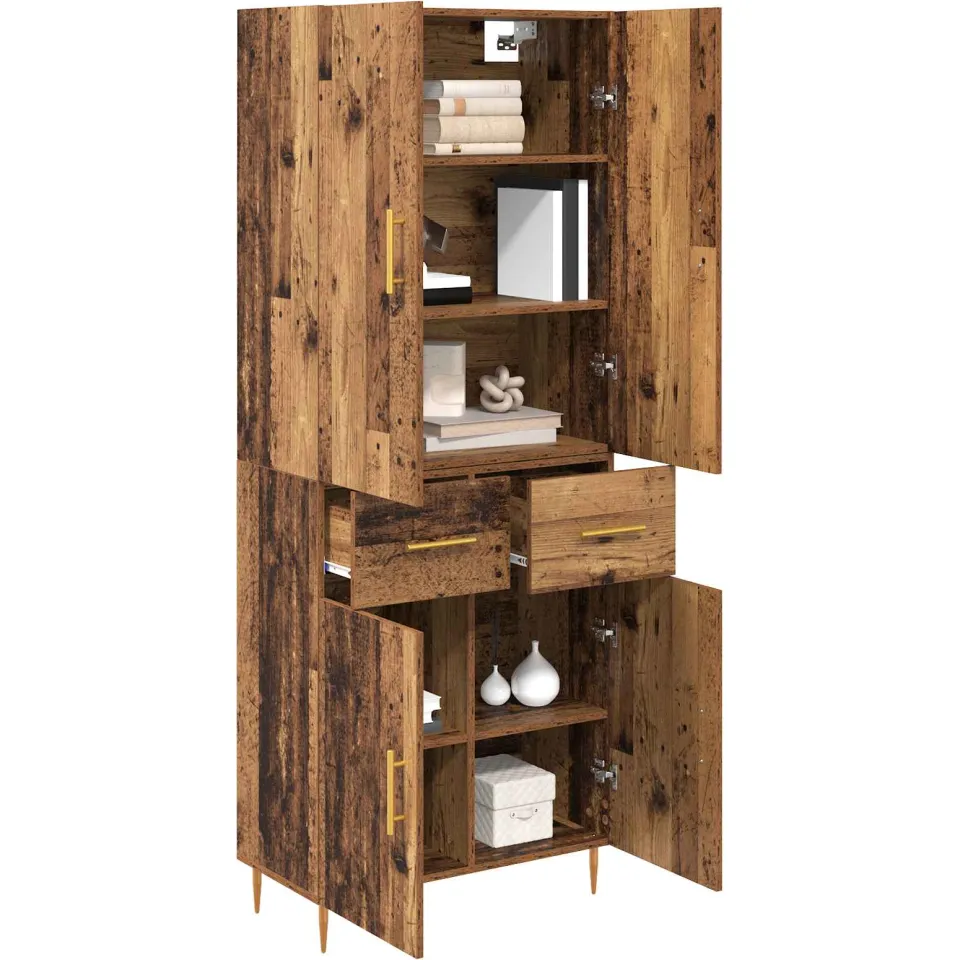 vidaXL Highboard Oud Hout 69,5 x 34 x 180 cm Bewerkt hout Bruin