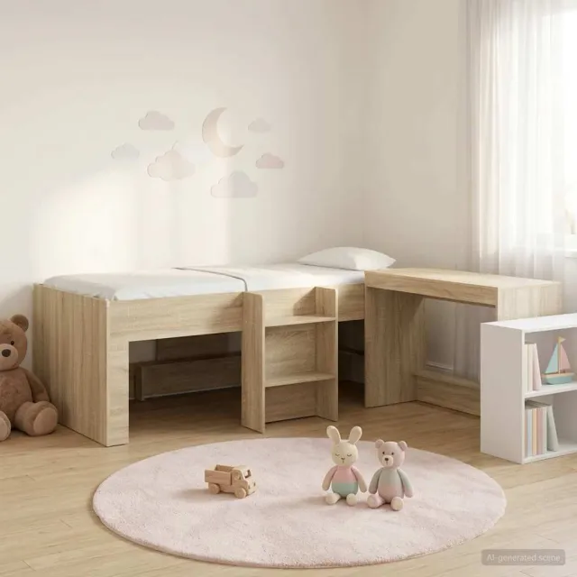 vidaXL Hoge Bed Frame met Bureau voor Kinderen 2 st Sonoma Eiken Bruin