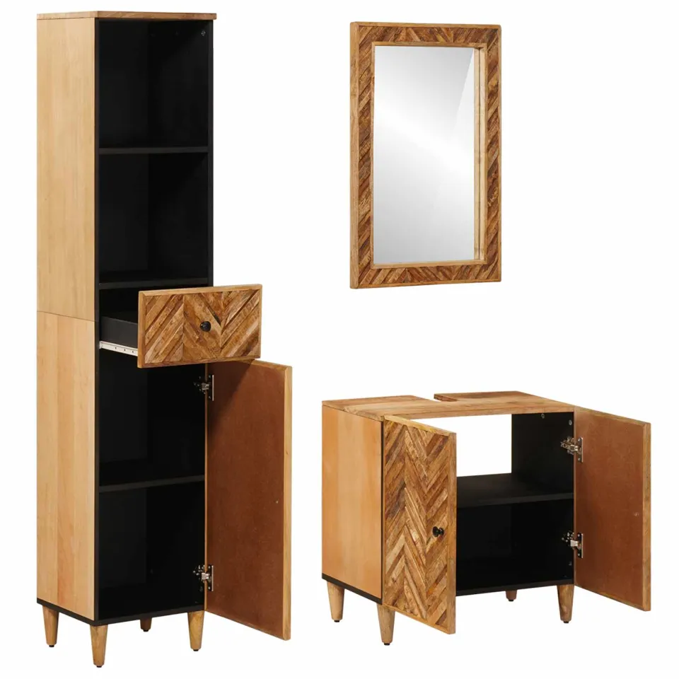 vidaXL Badkamerkastenset 3 st 62 x 33 x 58 cm Massief Mango Hout bruin, foto 2