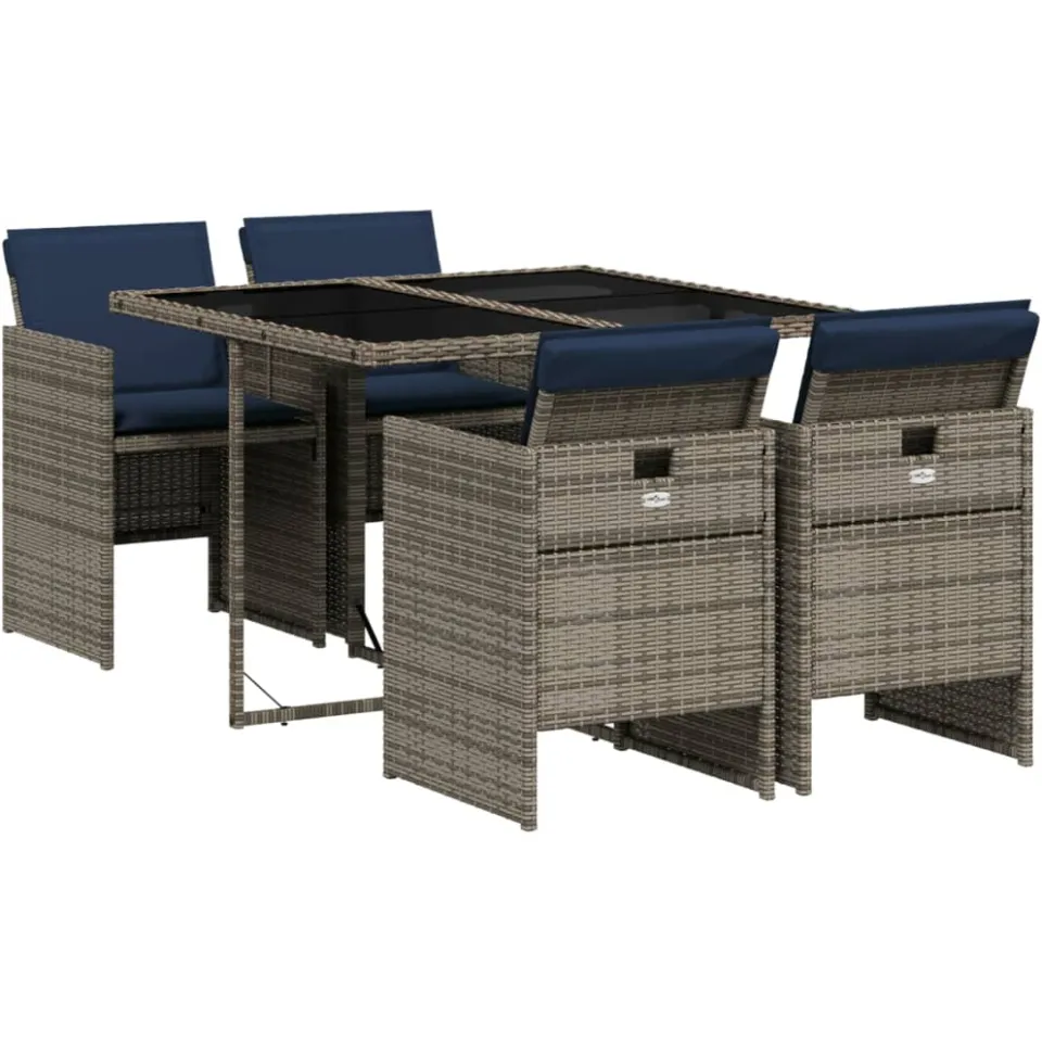 vidaXL 5-delige tuinset met kussens, grijs polyrotan, foto 3