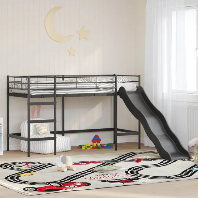 vidaXL Kinder loft bedframe met glijbaan Zwart en Anthraciet