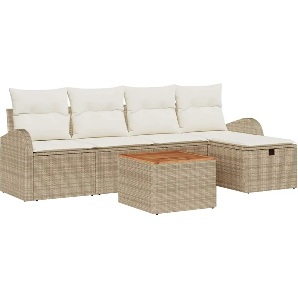 vidaXL Tuinbankenset 6 st Beige Poly riet