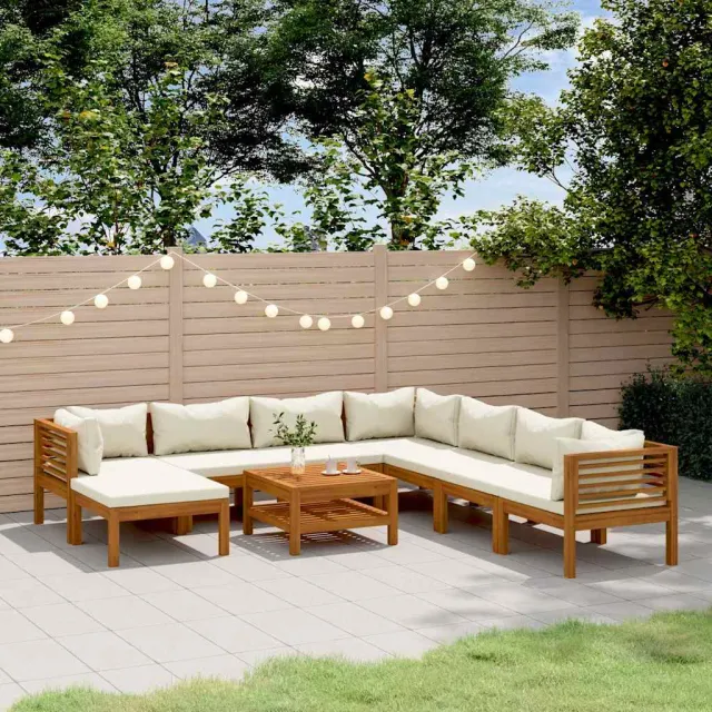 vidaXL 9-delige Loungeset met crèmekleurige kussens massief acaciahout, foto 2