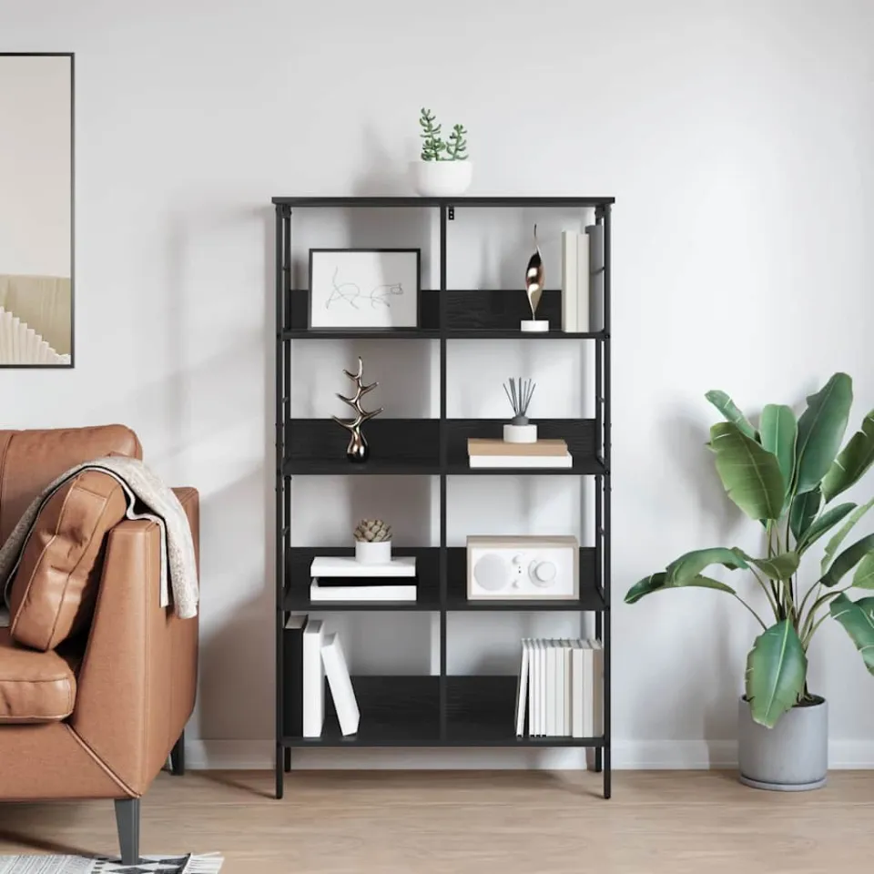 vidaXL Boekenkast 8-laags 82 x 32 x 144,5 cm Bewerkt hout Zwart Eiken, foto 3
