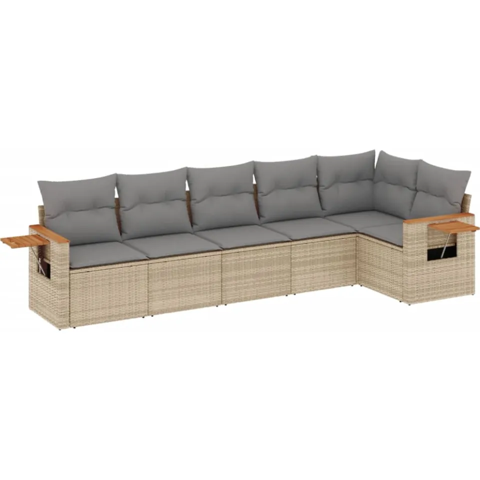 vidaXL 6-delige Loungeset met kussens poly rattan beige, foto 3