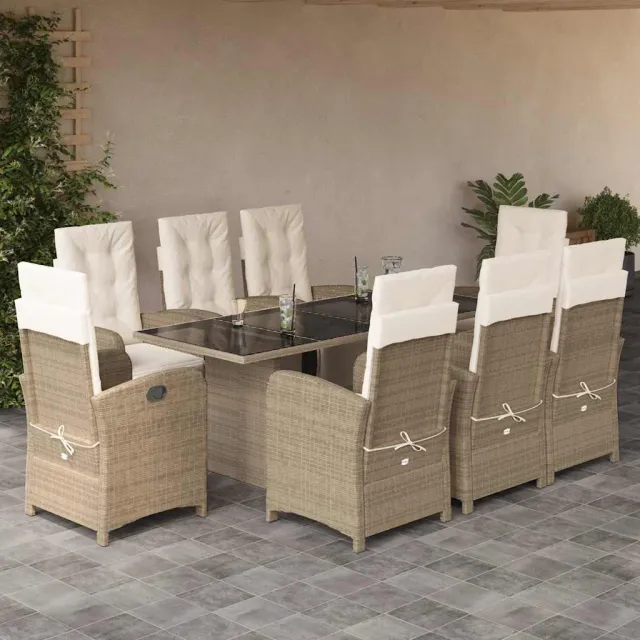 vidaXL 9-delige Tuinset met kussens poly rattan beige, foto 2
