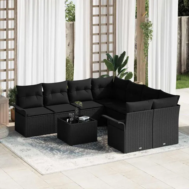 vidaXL Tuin Sofa Set 9 st Zwart poly rattan, foto 2