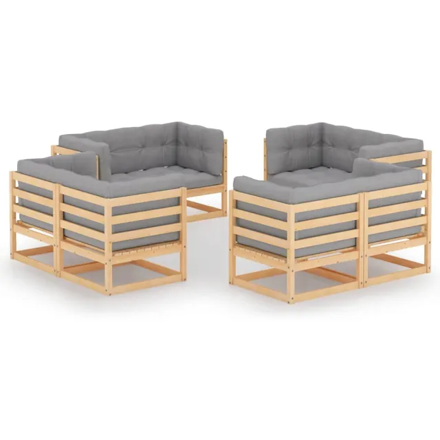 vidaXL 8-delige Loungeset met kussens massief grenenhout grijs, foto 2