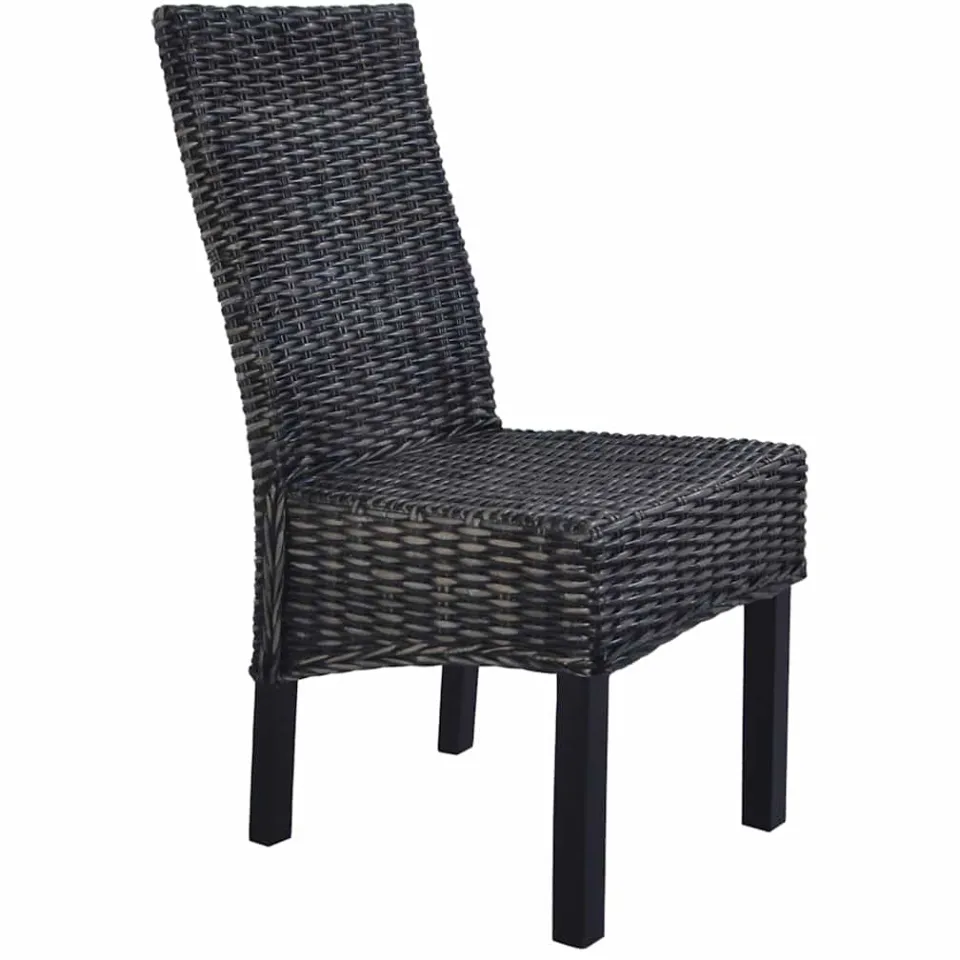 vidaXL Eetkamerstoelen 2 st kubu rattan en mahoniehout zwart, foto 3