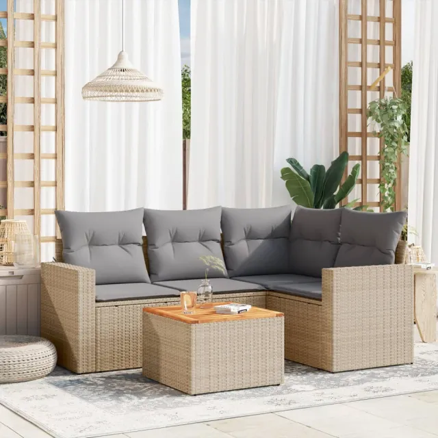 vidaXL Patio Sofa Set 4-zits Mix Beige en Lichtgrijs