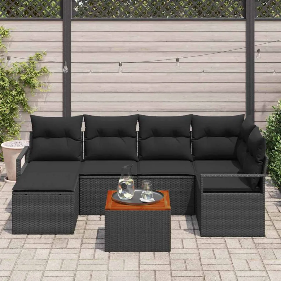 vidaXL Tuinbankenset 7 st Zwart poly rattan, foto 3