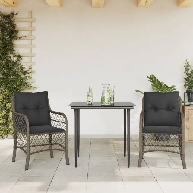 vidaXL 3-delige Bistroset met kussens poly rattan grijs, foto 2