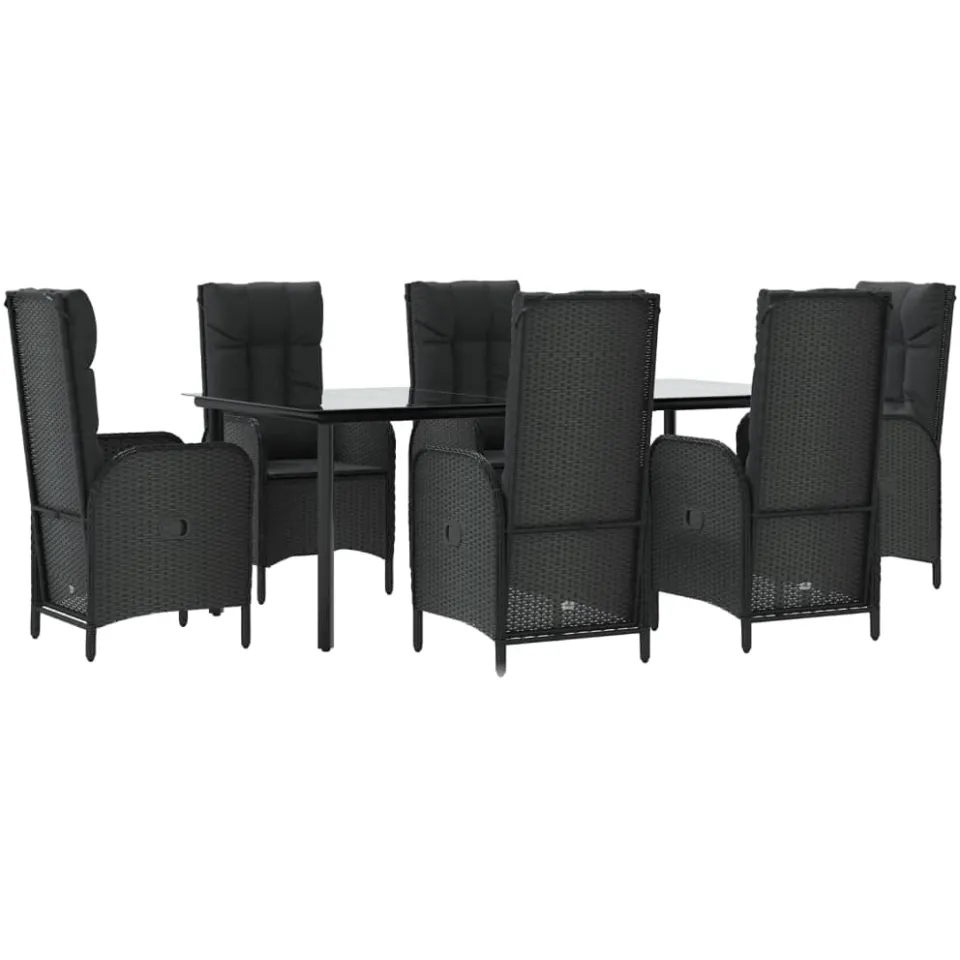 vidaXL 7-delige Tuinset met kussens poly rattan zwart