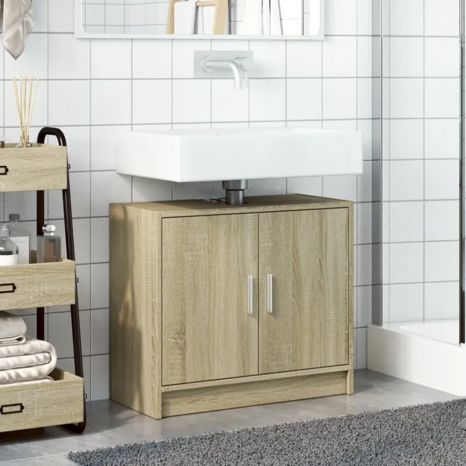 vidaXL Wastafelkast 63x29x55 cm bewerkt hout sonoma eikenkleurig, foto 3