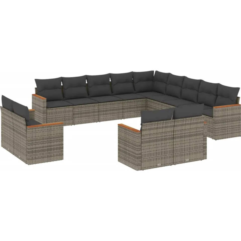 vidaXL 13-delige Loungeset met kussens poly rattan grijs, foto 3