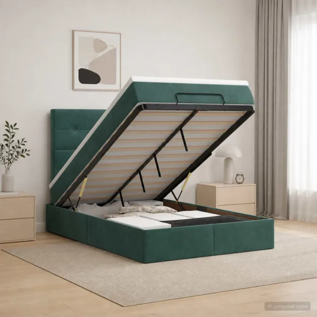 vidaXL Ottoman bed met matras Donkergroen 120 x 200 cm Fluweel