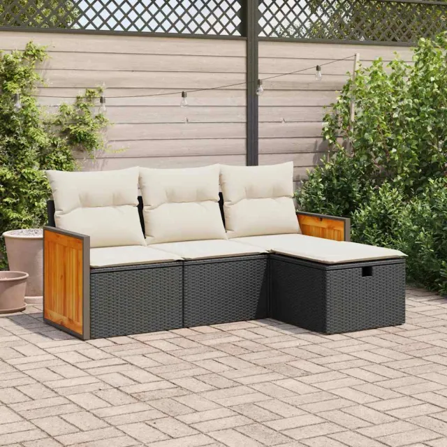 vidaXL 4-delige Loungeset met kussens poly rattan zwart, foto 2