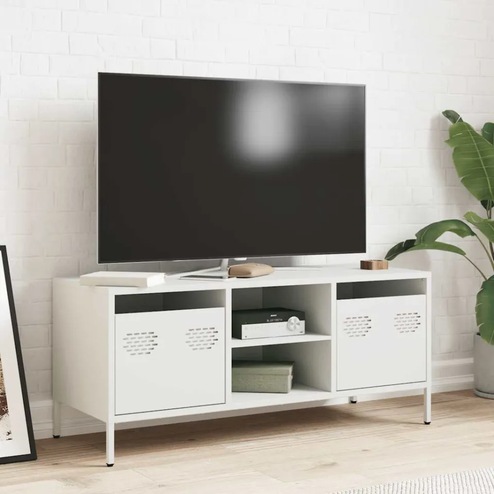 vidaXL Tv-meubel 101,5x39x43,5 cm koudgewalst staal wit, foto 2