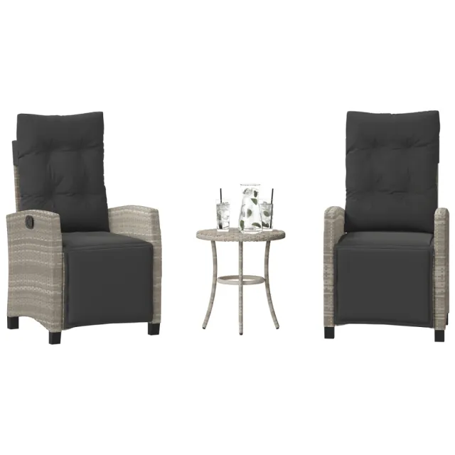 vidaXL 3-delige Bistroset met kussens poly rattan lichtgrijs