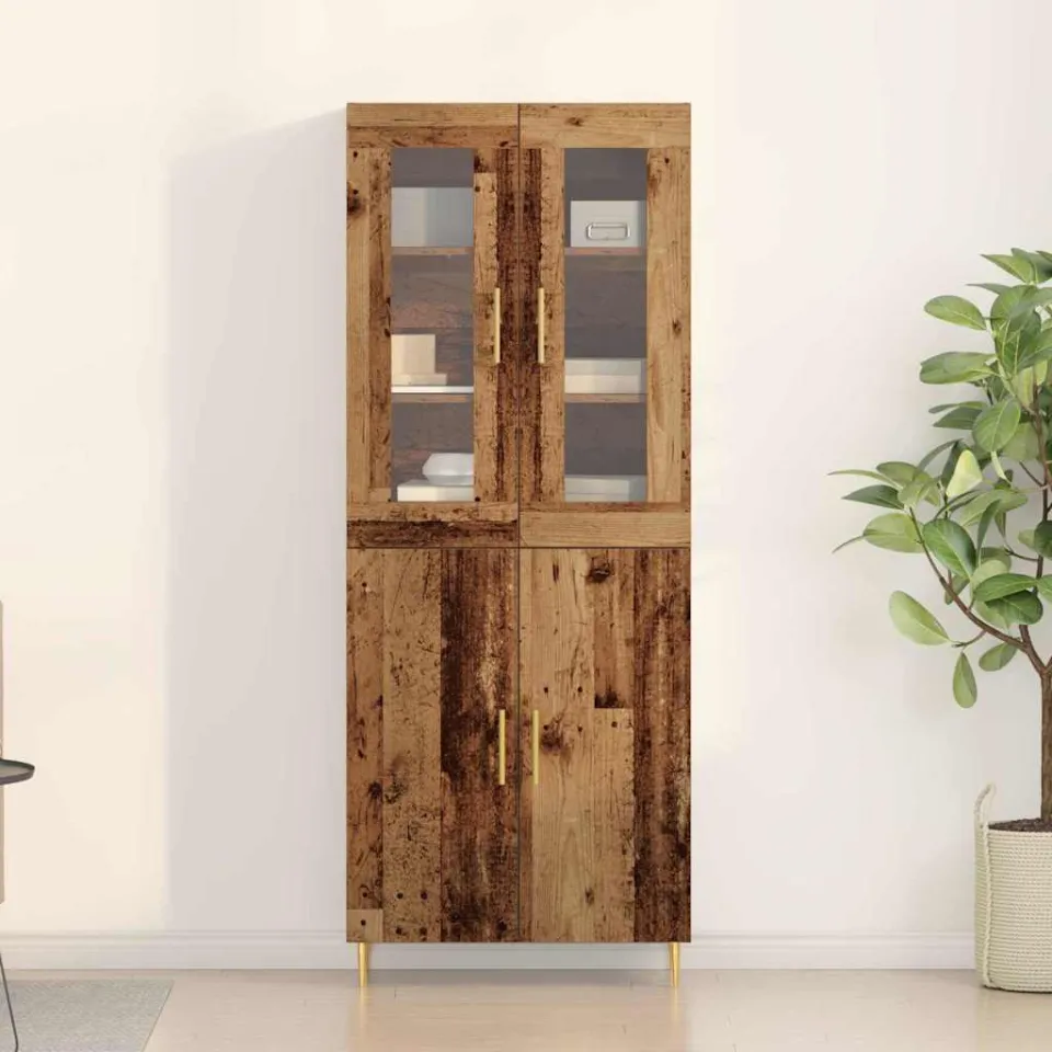 vidaXL Hoge kast 2 st Oudhout 69,5 x 34 x 180 cm Bewerkt hout bruin, foto 3