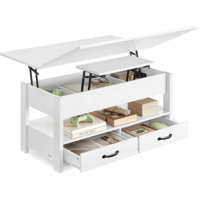 Klarven Salontafel met Opbergruimte Wit - Verstelbaar Blad, Lift-top - Draagvermogen tot 136 kg
