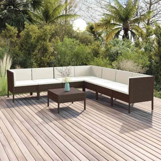 vidaXL 8-delige Loungeset met kussens poly rattan bruin, foto 2