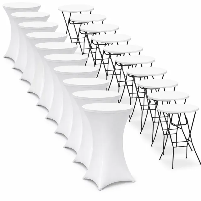 ADSafety Statafel – 10 Stuks – Inclusief Statafelhoes – Statafelrok – Inklapbaar – Stevige partytafel – Bartafel - Voor binnen en buiten – Ø80 x 110 cm - Wit Wit 10 stuks