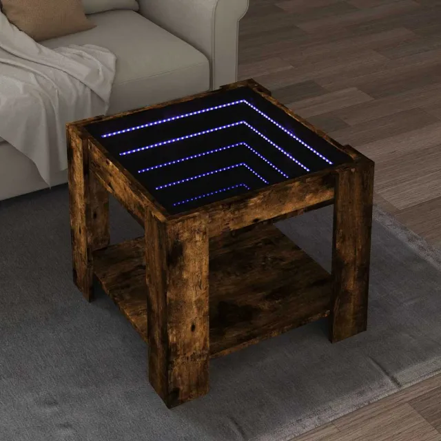 vidaXL Salontafel met LED 53x53x45 cm bewerkt hout gerookt eikenkleur, foto 2