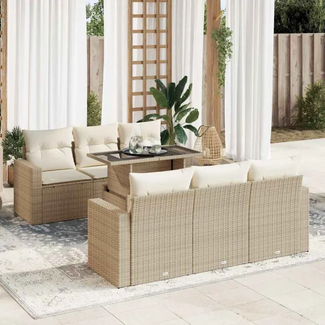 vidaXL 7-delige Loungeset met kussens poly rattan beige, foto 2