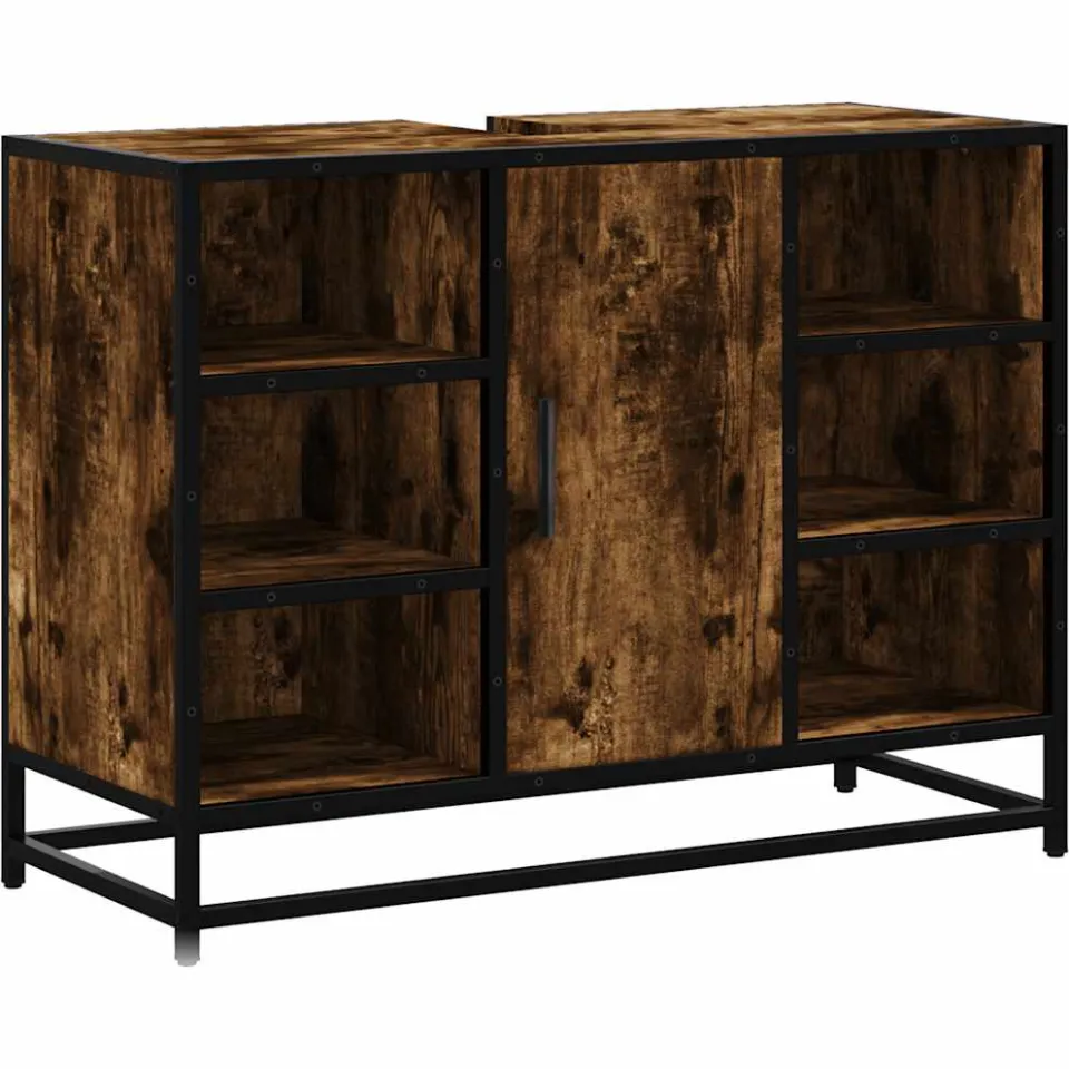 vidaXL Wastafelkast 80x33x60 cm bewerkt hout gerookt eikenkleurig, foto 3