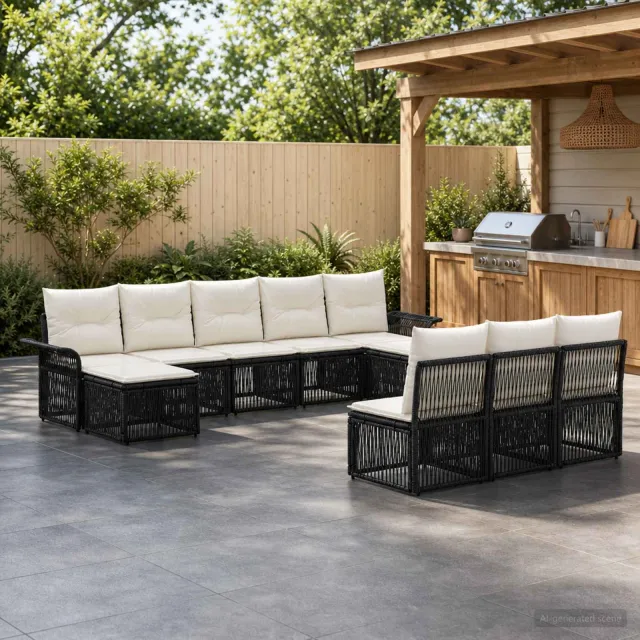 vidaXL Tuinbankenset 10 st 10-zits Zwart poly rattan, foto 2