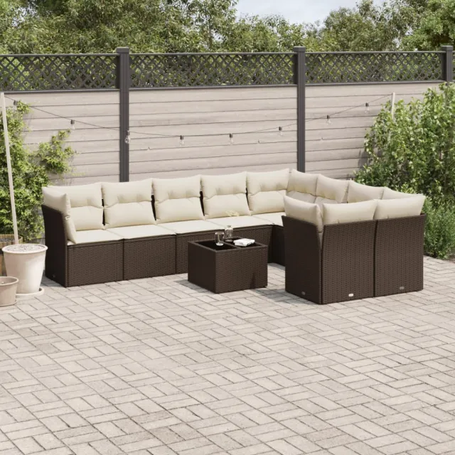 vidaXL 10-delige Loungeset met kussens poly rattan bruin, foto 2
