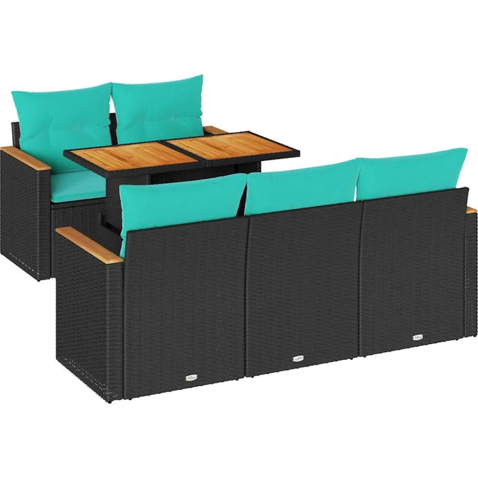 vidaXL 6-delige Loungeset met kussens poly rattan zwart, foto 3