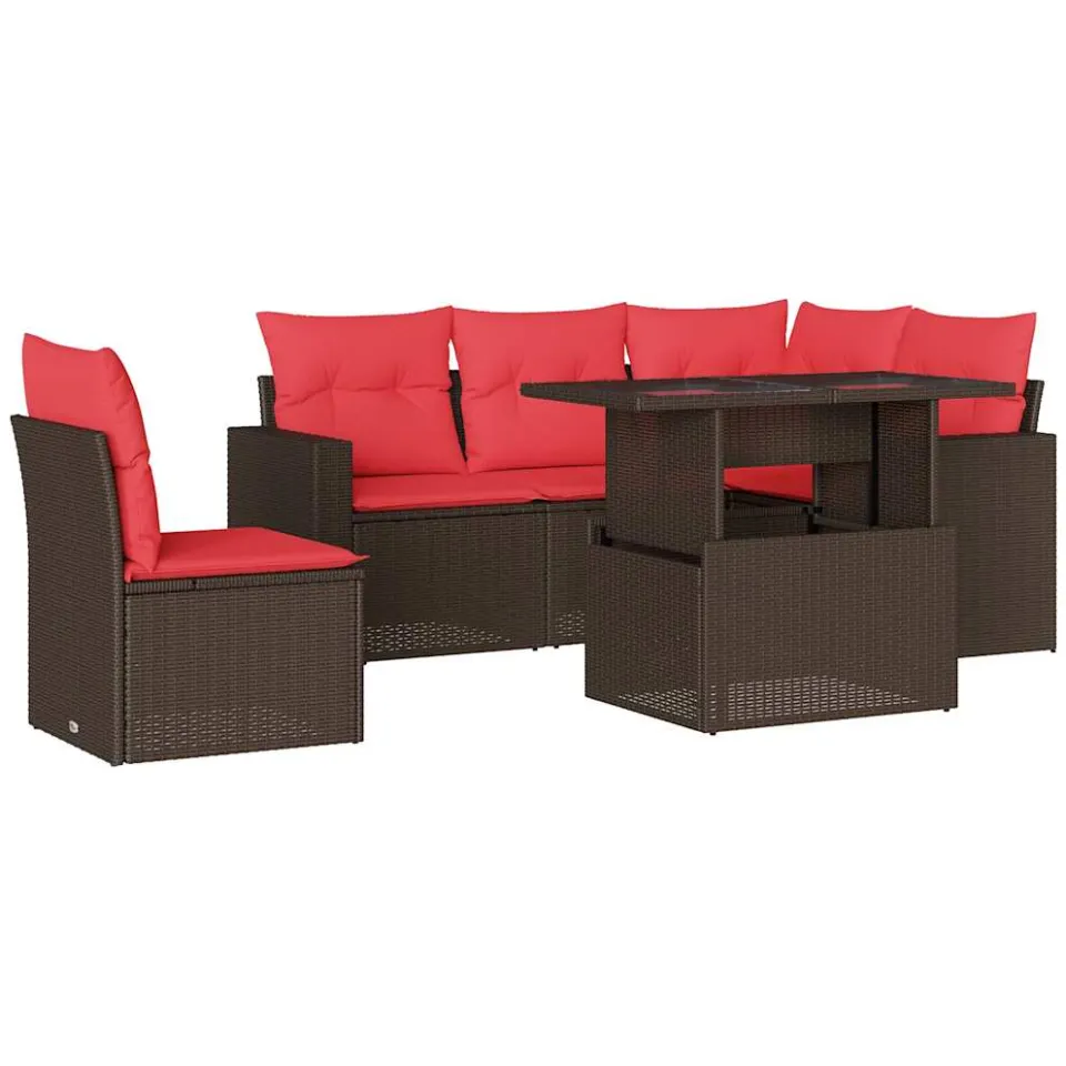 vidaXL 6-delige tuinbankset met kussens, bruin polyrotan, foto 3