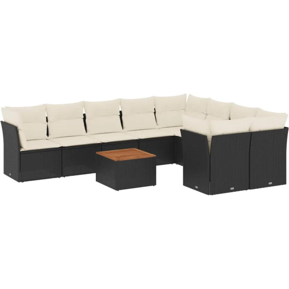 vidaXL 10-delige Loungeset met kussens poly rattan zwart