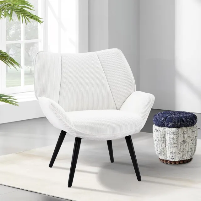 Triumpunpre Moderne accentstoel - Gestoffeerde fauteuil - Brede, uitlopende armleuningen - Stevige metalen poten - Brede, comfortabele zitting - Wit